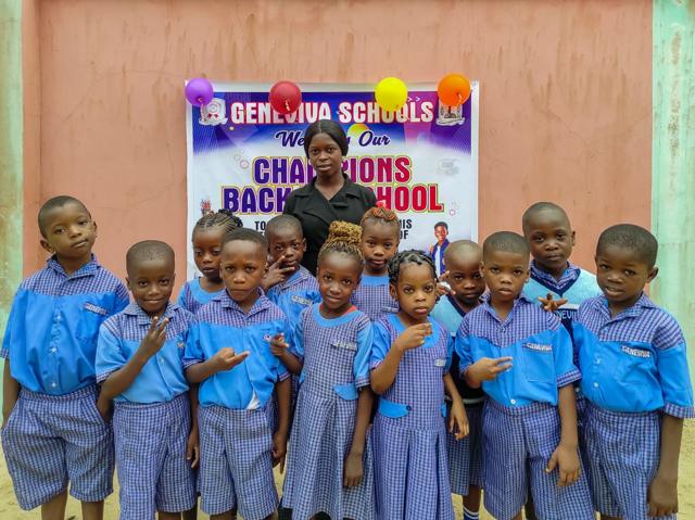 Nursery pupils with their teacher at the back-to-school welcome